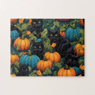 Zwarte katten in een pompoenpleister - Halloween Legpuzzel