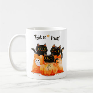 Zwarte katten in een Snoepjes tas | Trick or treat Koffiemok