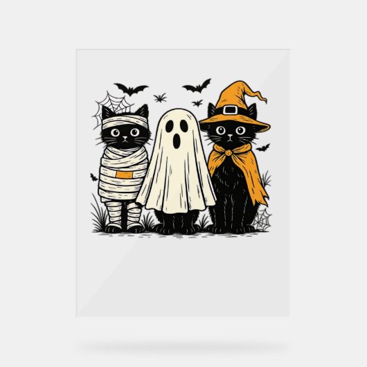 Zwarte katten in Halloween-kostuums - Ghost, Witch Acryl Bord (Voorkant)