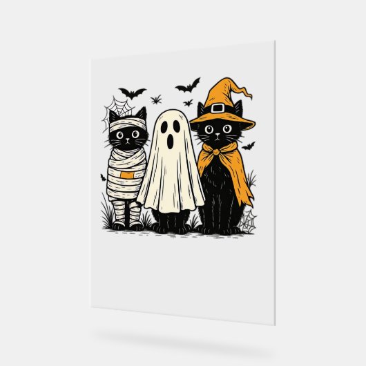 Zwarte katten in Halloween-kostuums - Ghost, Witch Acryl Bord (Hoek)
