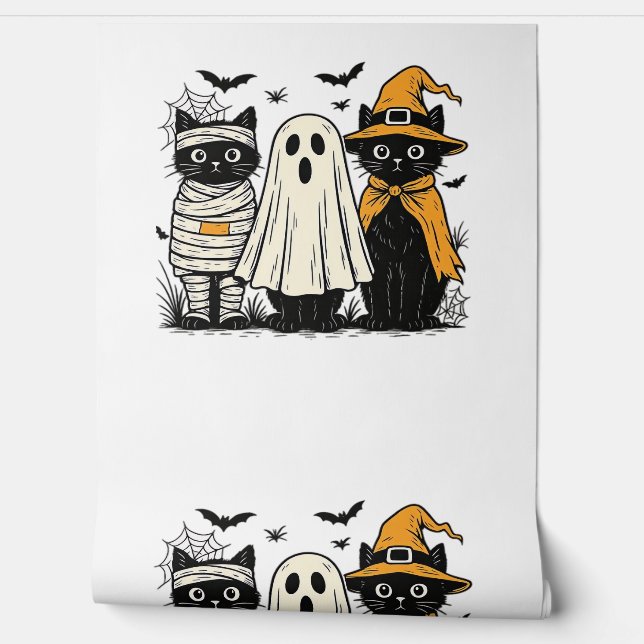 Zwarte katten in Halloween-kostuums - Ghost, Witch Behang (Afrollen)