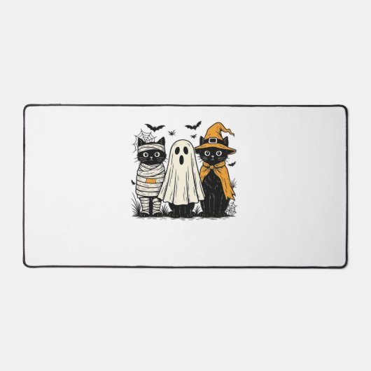 Zwarte katten in Halloween-kostuums - Ghost, Witch Bureaumat (Voorkant)