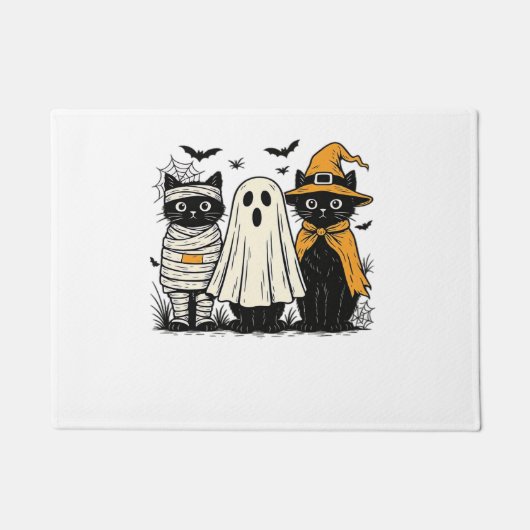 Zwarte katten in Halloween-kostuums - Ghost, Witch Deurmat (Voorkant)