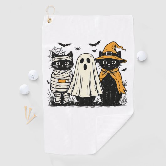 Zwarte katten in Halloween-kostuums - Ghost, Witch Golfhanddoek (Insitu)