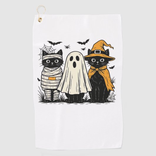 Zwarte katten in Halloween-kostuums - Ghost, Witch Golfhanddoek (Voorkant)