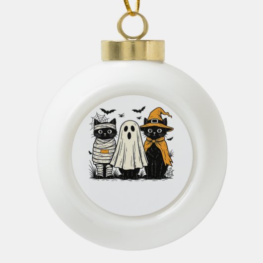 Zwarte katten in Halloween-kostuums - Ghost, Witch Keramische Bal Ornament (Voorkant)