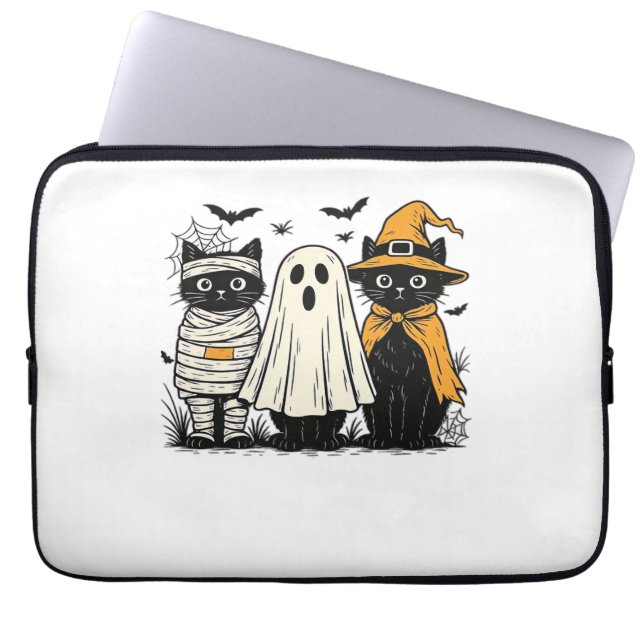Zwarte katten in Halloween-kostuums - Ghost, Witch Laptop Sleeve (Voorkant)