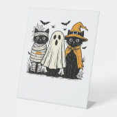 Zwarte katten in Halloween-kostuums - Ghost, Witch Reclamebord Met Voetstuk (Voorkant)
