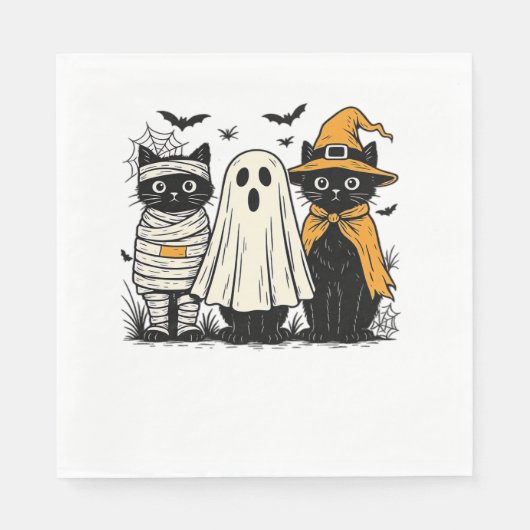 Zwarte katten in Halloween-kostuums - Ghost, Witch Servet (Voorkant)
