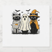 Zwarte katten in Halloween-kostuums - Ghost, Witch Sparkling Wijnetiket (Enkel label)