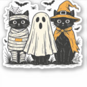 Zwarte katten in Halloween-kostuums - Ghost, Witch Sticker (Voorkant)