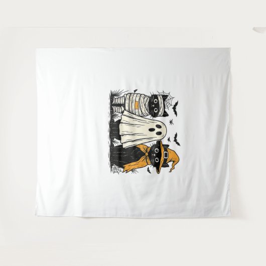 Zwarte katten in Halloween-kostuums - Ghost, Witch Wandkleed (Voorkant (horizontaal))