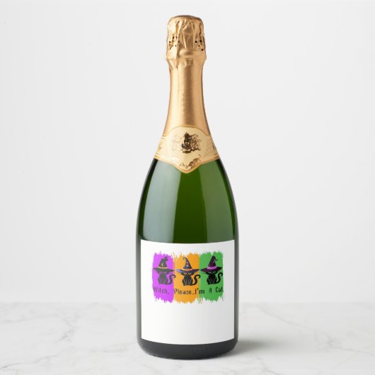 Zwarte katten in heks Petten Essential T-shirt Sparkling Wijnetiket (Voorkant)