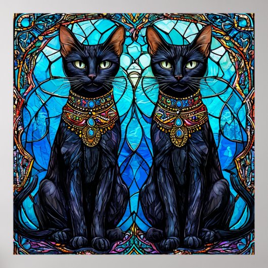 Zwarte katten in het Glas in lood Poster (Voorkant)