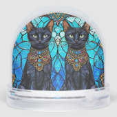 Zwarte katten in het Glas in lood Sneeuwbol (Achterkant)