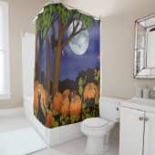 Zwarte katten in het pompoenpompoentetsengordijn douchegordijn (In situ)