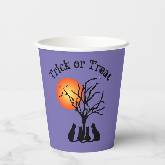 Zwarte katten in kopjes van maanlicht papier papieren bekers (Voorkant)