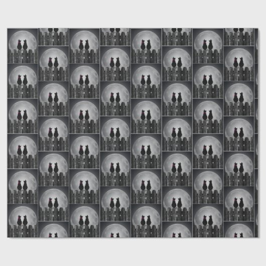 Zwarte katten in Moonlight Cadeaupapier (Vlak)