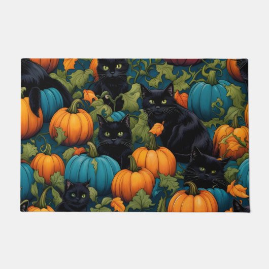 Zwarte katten in pompoen patch, Halloween Deurmat (Voorkant)