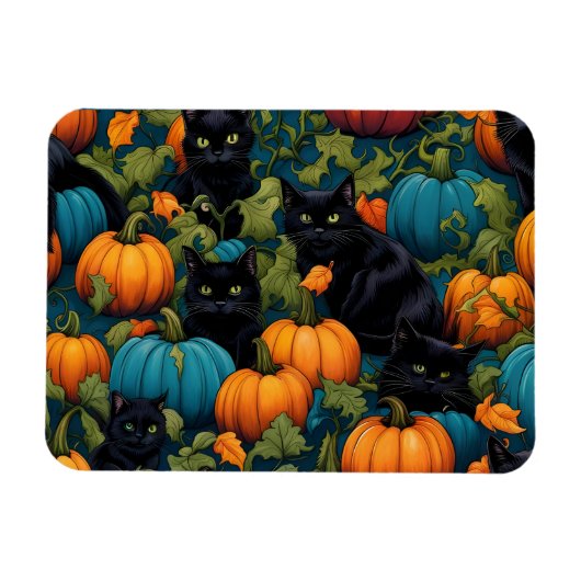 Zwarte katten in Pumpkin patch - Halloween Magneet (Horizontaal)