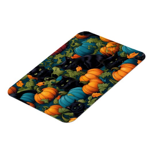 Zwarte katten in Pumpkin patch - Halloween Magneet (Linkerzijde)