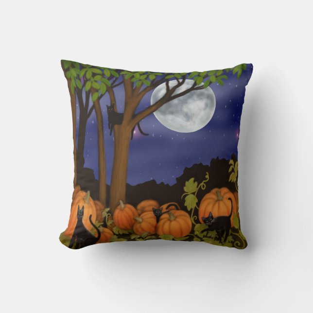 Zwarte katten in Pumpkin Patch Pillow Kussen (Voorkant)