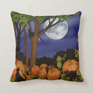Zwarte katten in Pumpkin Patch Pillow Kussen