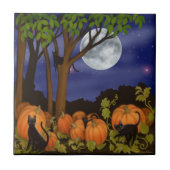 Zwarte katten in Pumpkin Patch Tile Tegeltje (Voorkant)