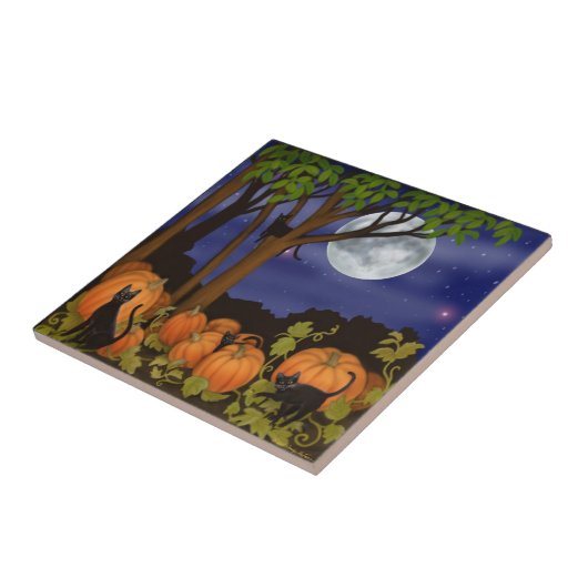Zwarte katten in Pumpkin Patch Tile Tegeltje (Zijkant)