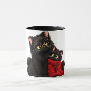 Zwarte katten in rode trui mok - Schattige moeder