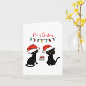 Zwarte katten in Santa Hats Merry Kerstmis Kaart (Gele Bloem)