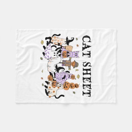 Zwarte katten in spookkostuum Grappig Kattenblad H Fleece Deken (Voorkant (Horizontaal))