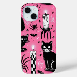Zwarte katten & kaarsen iPhone 15 case