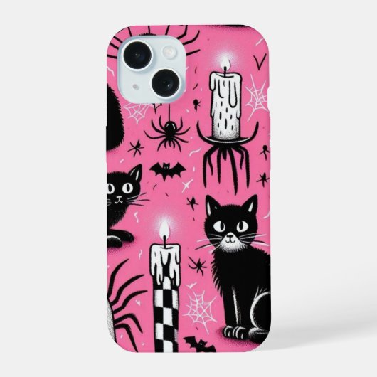 Zwarte katten & kaarsen iPhone 15 case (Achterkant)