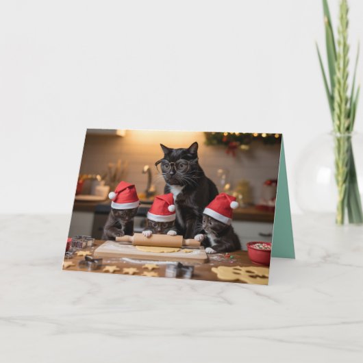 Zwarte Katten Kerst Koekjes Kaart (Voorkant)