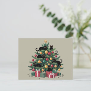 Zwarte Katten Kerstboom Kat Liefhebber Xmas Lichtj Feestdagenkaart