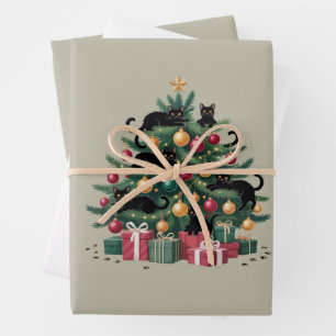 Zwarte Katten Kerstboom Kat Liefhebber Xmas Lichtj Inpakpapier Vel