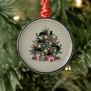 Zwarte Katten Kerstboom Kat Liefhebber Xmas Lichtj Metalen Ornament