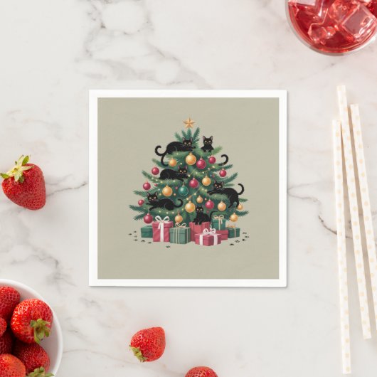 Zwarte Katten Kerstboom Kat Liefhebber Xmas Lichtj Servet (Insitu)