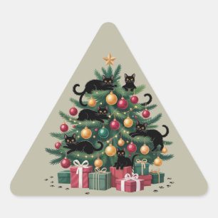 Zwarte Katten Kerstboom Kat Liefhebber Xmas Lichtj Sticker