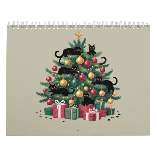 Zwarte Katten Kerstboom Kat Liefhebber Xmas Lights Kalender (Hoes)