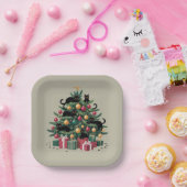 Zwarte Katten Kerstboom Kat Liefhebber Xmas Lights Papieren Bordje (Feest)