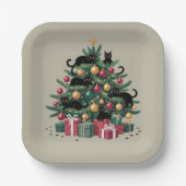 Zwarte Katten Kerstboom Kat Liefhebber Xmas Lights Papieren Bordje (Voorkant)