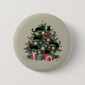 Zwarte Katten Kerstboom Kat Liefhebber Xmas Lights Ronde Button 5,7 Cm (Voorkant)