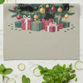 Zwarte Katten Kerstboom Kat Liefhebber Xmas Lights Theedoek (Gevouwen)