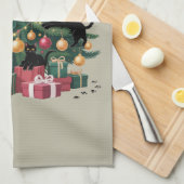 Zwarte Katten Kerstboom Kat Liefhebber Xmas Lights Theedoek (Quarter Fold)