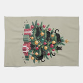 Zwarte Katten Kerstboom Kat Liefhebber Xmas Lights Theedoek (Horizontaal)