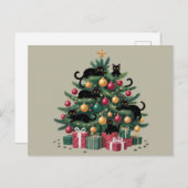 Zwarte katten kerstboom kattenliefhebber kerstlich feestdagenkaart (Voorkant / Achterkant)