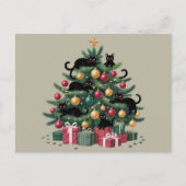 Zwarte katten kerstboom kattenliefhebber kerstlich feestdagenkaart (Voorkant)