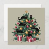 Zwarte katten kerstboom kattenliefhebber kerstlich feestdagenkaart (Voorkant / Achterkant)